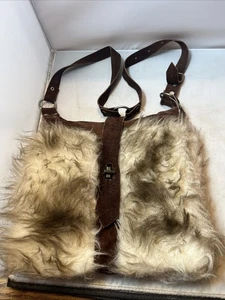 Vintage 1970s Faux Fur Purse Suede Leather Adjustable Strap GROOVY! - Picture 1 of 6