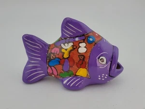 Talavera FISH Hand Painted Mexican Folk Art Terracotta Colorful! Candy Qtips... - Picture 1 of 9