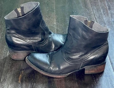 Freebird Botines 10 Negro Cuero Envejecido Cremallera Lateral Encendido/Apagado Excelente Como Nuevo Foto 1 de 4