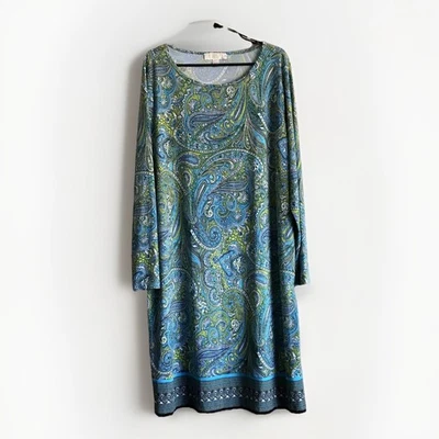 Vestido recto Michael Kors para mujer jersey talla 2X elástico cachemira azul verde Foto 1 de 4