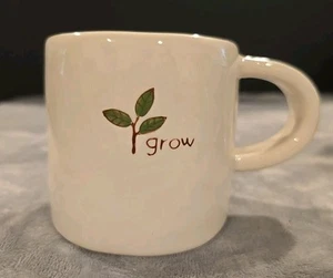Starbucks 2008 Coffee Mug 10 oz "Grow" Ivory & Green Handpainted Gently Used - Bild 1 von 6