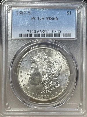 1882-S Morgan Silver Dollar $1 PCGS MINT STATE 66 MS 66 RARE HIGH GRADE - Image 1 of 4