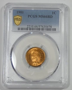 1901 Indian Head/Oak Wreath rev Cent PCGS Secure Plus MS 66 RED 1c - Picture 1 of 4