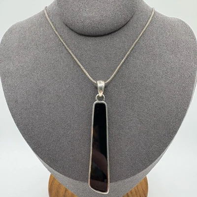 Collar tailandés colgante de ónix negro esterlina 925 cadena Italia 16 pulgadas 11,04 g Foto 1 de 4