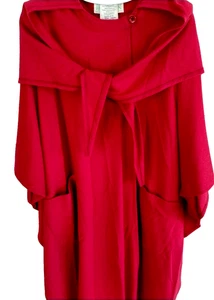 Vintage Jimmy Hourihan Red Hooded Cape Coat Fits All Cashmere Wool Blend - Picture 1 of 5