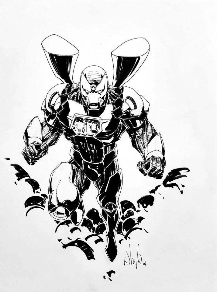 Ilustración artística original de Iron Man Heroes Reborn de X-Men Legend Whilce Portacio Foto 1 de 1