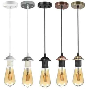 Light Pendant Fitting Ceiling Rose E27 Suspension Set 5 Colours Light Base UK - Picture 1 of 42