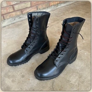 NOS 1972 Vtg US Army 11.5 R Black Leather Utility Boots 70s Deadstock - Picture 1 of 16