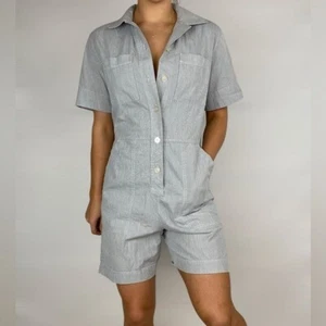 EVERLANE The Cotton Weave Strampler Blau Streifen Kurzarm - Bild 1 von 7