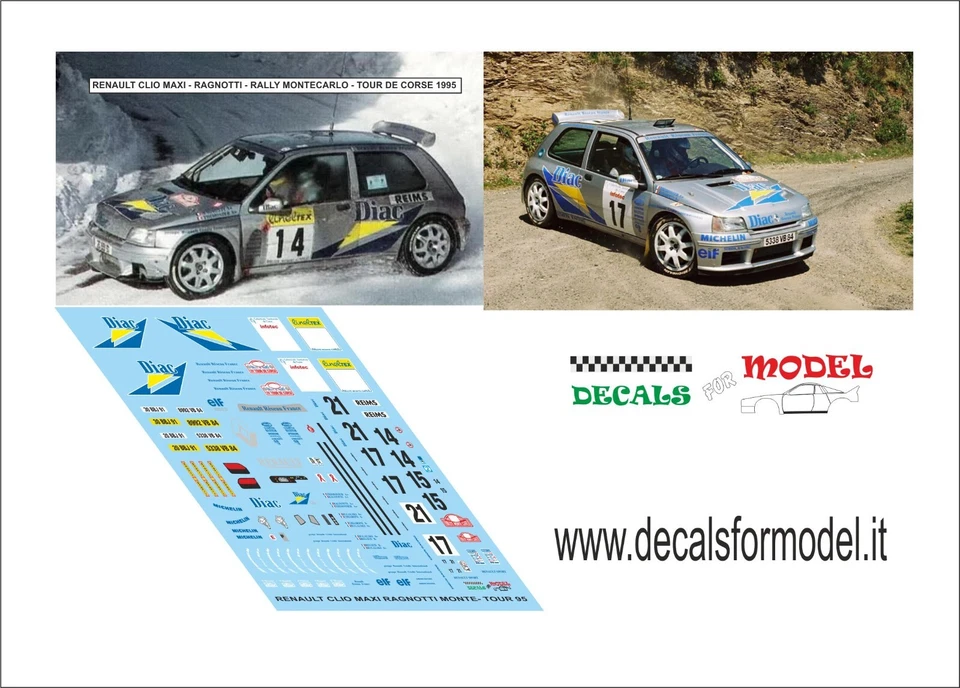 DECALS 1:43 RENAULT CLIO MAXI DIAC RAGNOTTI RALLY MONTECARLO - TDC 1995 - Immagine 1 di 1