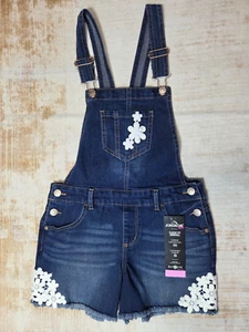 Jordache Girls Shortalls Large 10-12 Denim Flower Trim Kids Overalls New - Picture 1 of 8