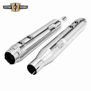 Dual Exhaust Mufflers Pipes Straight Slip On Fit For Harley Touring 17-24 Chrome - Picture 1 of 9