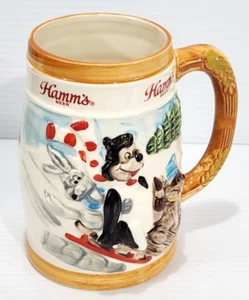 VIintage Hamm's Beer Stein Limited Edition Bear 1987 Pabst Brewing Skiing Trees - Picture 1 of 7