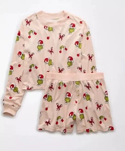 AE American Eagle Grinch Candy Cane Plush PJ Set Size XS - Picture 1 of 3