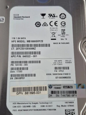 Disco rígido ST1000NM0055 HP 1TB SATA 7.2k 3.5 846522-001 MB1000GVYZE NAS CCTV - Imagem 1 de 3