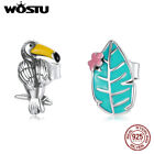 Wostu Authentic 925 Sterling Silver Bird and leaf Stud Earrings For Women Girls