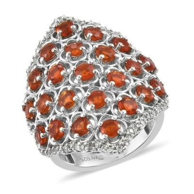 GORGEOUS!! 2.50ctw Jalisco Fire Opal & Zircon Ring Platinum Plated Sterling Sz 6 - Image 1 of 4
