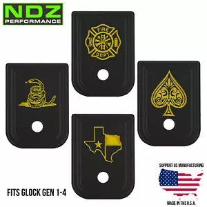 NDZ Glock Gen 1-4 17 19 22 23 26 45 Magazine Base Plate Aluminum Gold Engraved - Picture 1 of 71