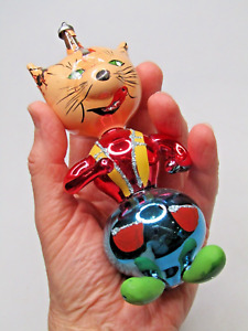 Vintage Blown Glass CAT in FOLK SUIT Jumbo Christmas Ornament De Carlini Italy