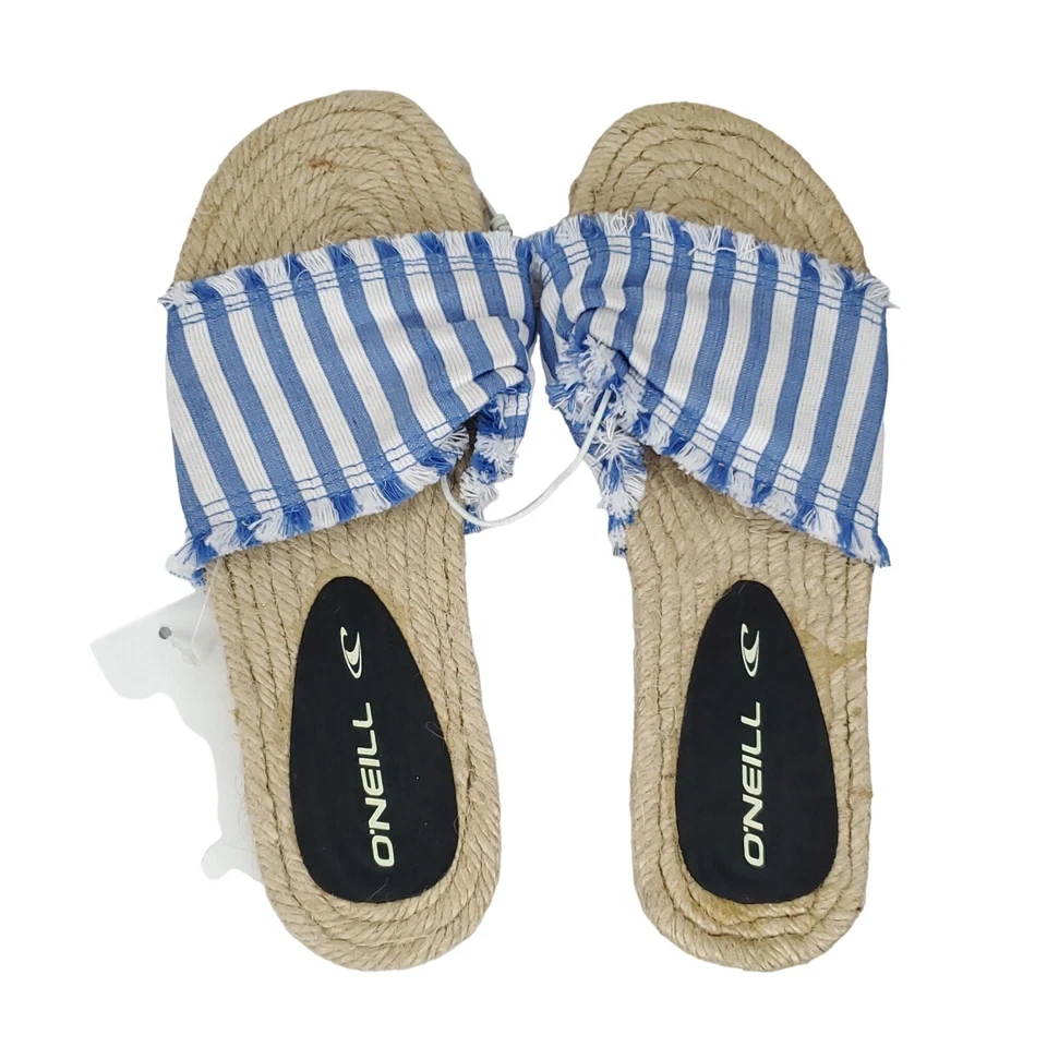 Сандалии-эспадрильи O'Neill без шнуровки размер 6 синяя белая полоса джутовая подошва - Изображение 1 из 2