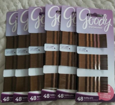 Lot of 6 Goody Ouchless Brown Bobby Slide Hair Pins glossy finish 48 pins each - Image 1 of 3