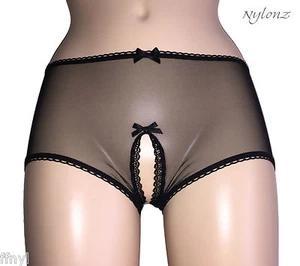 Completely Sheer 100% Nylon CROTCHLESS BRIEF Panties BLACK 🇬🇧 Nylonz - Picture 1 of 2