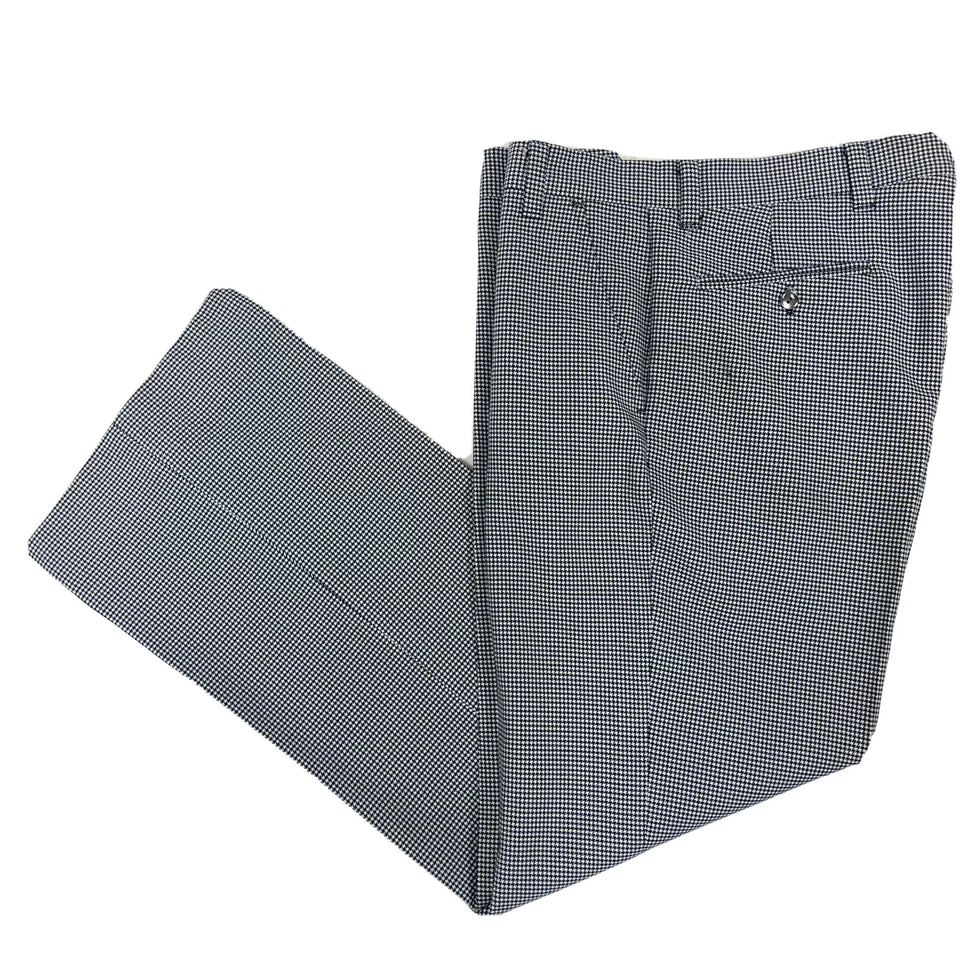 Vtg 70’s Men's MOD Blue White Houndstooth Check RETRO Bell Bottoms Golf Pants 34 - Image 1 of 4