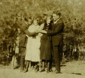 Two Couples Hugging Trying To Kiss Girl B&W Photograph 2.5 x 4.5 - Picture 1 of 3