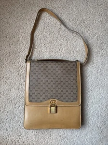 Vintage Gucci Tan Messenger Bag With Gold Hardware; Top Handle And Long Strap - Picture 1 of 5