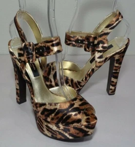Nina Size 8.5 M PANGEA Leopard Print Satin Heeled Sandals New Women's Shoes - Picture 1 of 12