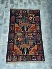 M2059 authentischer handgefertigter afghanischer Stamm bildlicher Vintage Balouchi-Teppich 138 x 86 cm