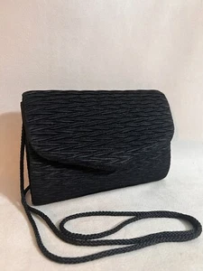 Whiting and Davis black satin evening bag box pleated clutch shoulder purse  - Picture 1 of 10
