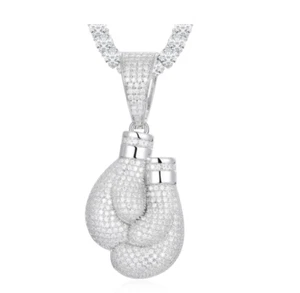 Argento Sterling Zirconia Cubica Set Paio Guantoni Boxe Ciondolo - Foto 1 di 1