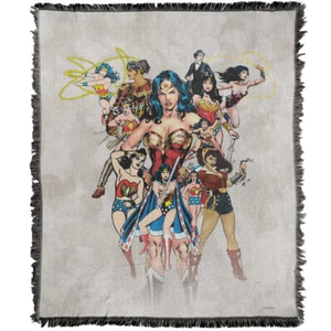 Wonder Woman Blanket, 50"x60" 75th Collage Woven Cotton Blend Throw - Picture 1 of 6