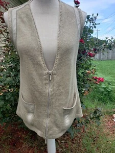 LAFAYETTE 148 Zip Up Vest Jacket Small Tan Beige Pockets Vneck 100% Hemp - Picture 1 of 6