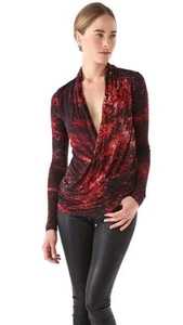 Helmut Lang Midnight Floral Overlap Draped Wool Top Shirt P XS - Picture 1 of 1