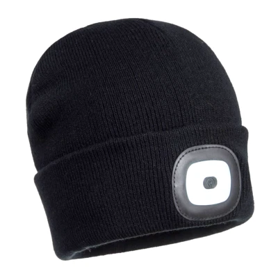 Portwest B029 - Winter Knit Hat Cap Beanie LED Head Lamp USB Rechargeable Black - Image 1 of 3