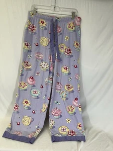 Nick & Nora M Knit Cupcake Pajama Pant Lavender Cupcakes/Cherries/Flowers - Picture 1 of 3