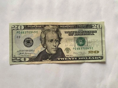 USA Real Money $20 paper money TWENTY DOLLARS Serial # PC 66370949 E Note 2017 - Image 1 of 3