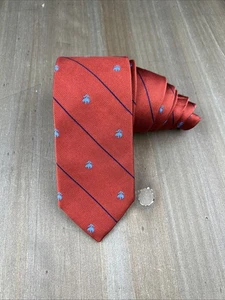 BROOKS BROTHERS Irregular Silk Tie Designer Rust Pumpkin/Navy Blue Striped USA - Picture 1 of 5