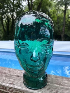 VTG Emerald Green Heavy GLASS HEAD Mannequin Face Hat Wig Display Sculpture 11” - Picture 1 of 10