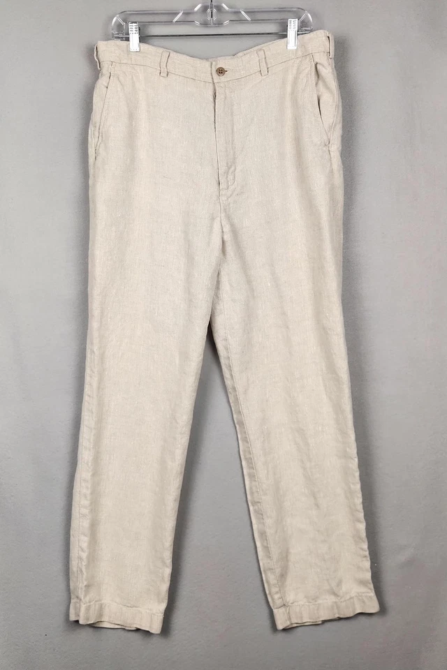 Pantalones de vestir Daniel Cremieux para hombre 35x32 beige lino colección Vence Foto 1 de 4