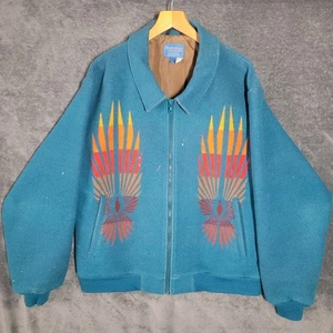 Vintage Pendleton Jacke Herren Large türkis Biberstaat Azteken Sonnenaufgang Bomber - Bild 1 von 11