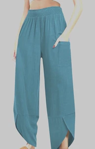 Caracilia Damen Haremshose Küstenblau Leinen Weites Bein Größe XL Resort Strand - Bild 1 von 8