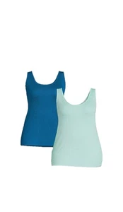 Camiseta sin mangas TERRA & SKY Plus con capas acanaladas ~ 3X ~ Juego de 2 ~ Aqua/Baby Turquesa - Imagen 1 de 9