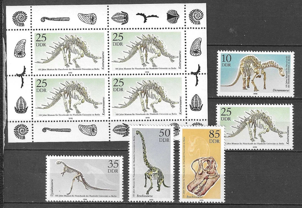 Germany DDR 1990 Wildlife Prehistoric Fauna Dinosaur compl set + MS MNH - Image 1 of 1