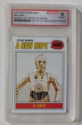 2023 TOPPS STAR WARS C-3PO WCG 10 1977 TOPPS 1ST MOVIE A NEW HOPE CARD 66 - Image 1 of 2