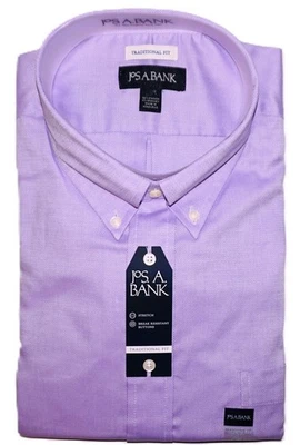 Jos A Bank Big Tall Dress Shirt 18 - 34/35 Traditional Fit Purple Birdseye #DC - Image 1 of 4