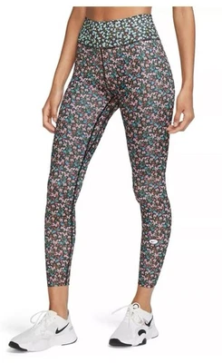 Леггинсы Nike One с цветочным рисунком женские M Dri Fit со скрытым карманом V-образной формы поясом для бега - Изображение 1 из 4