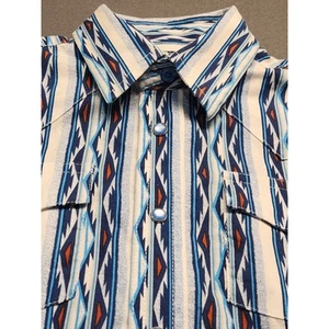 Wrangler Boys Youth Medium Blue Pearl Snap Shirt Western Cowboy Tribal - Picture 1 of 7